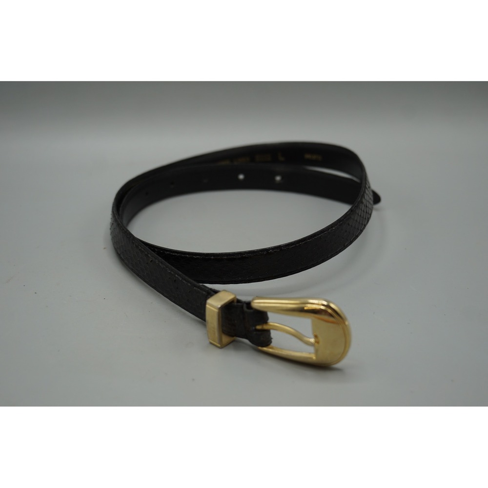 Karen Scott Black Genuine Snake Skin Skinny Belt Gold Tone Buckle Size L RN13711